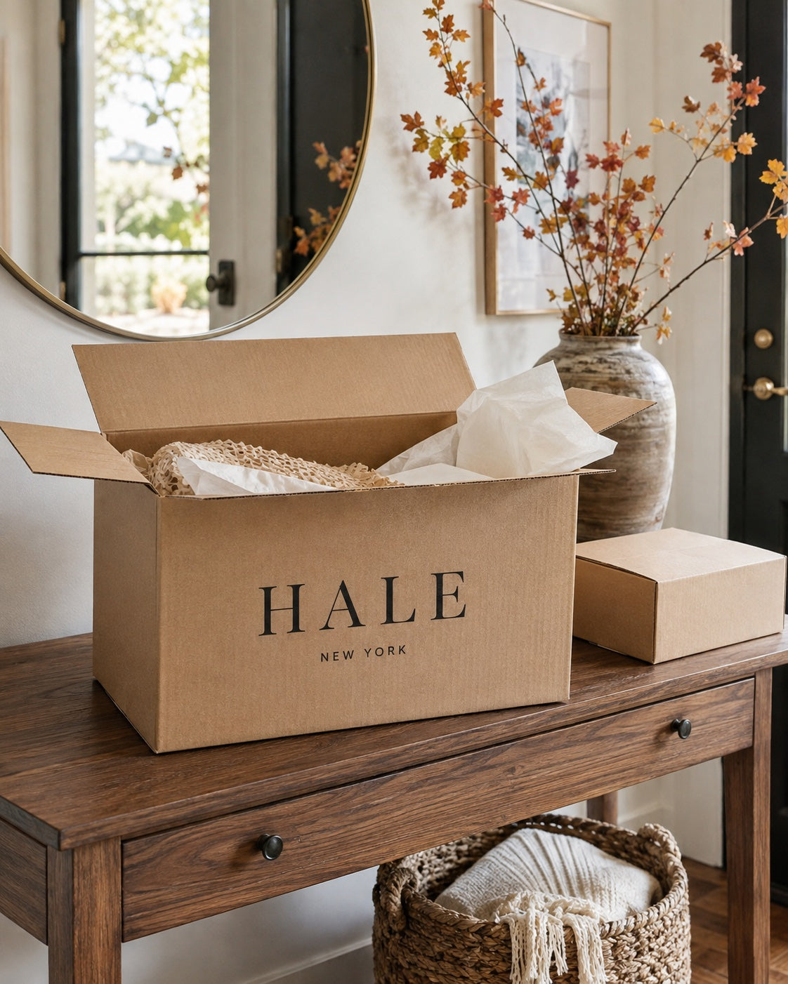 Hale New York shipping box with protective packing paper